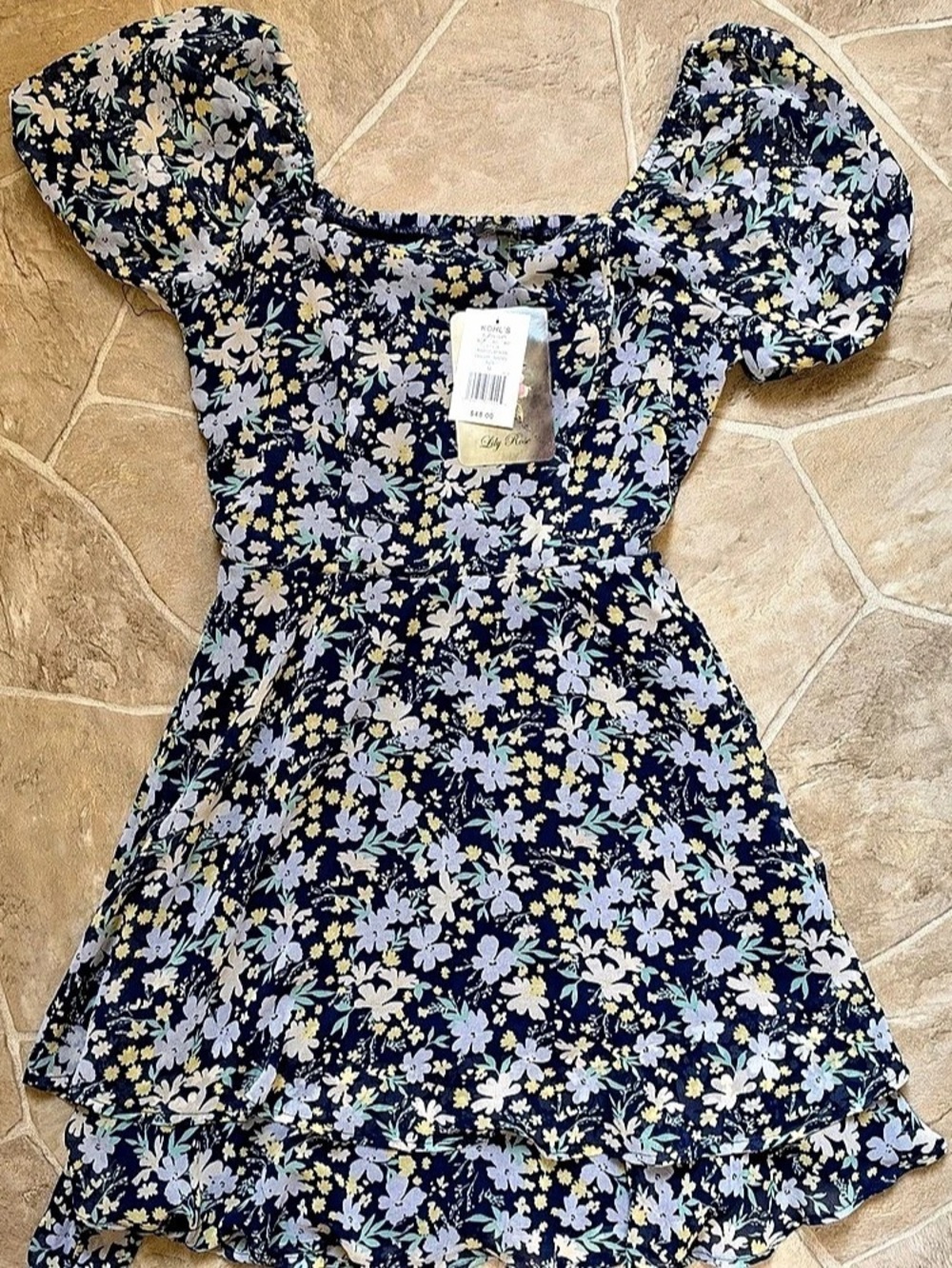 Lily Rose Floral Mini Dress in Blue & Purple Size Medium NWT